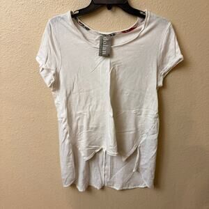 Dolan Left Coast Collection white high-low mixed media shirt M effortless chic